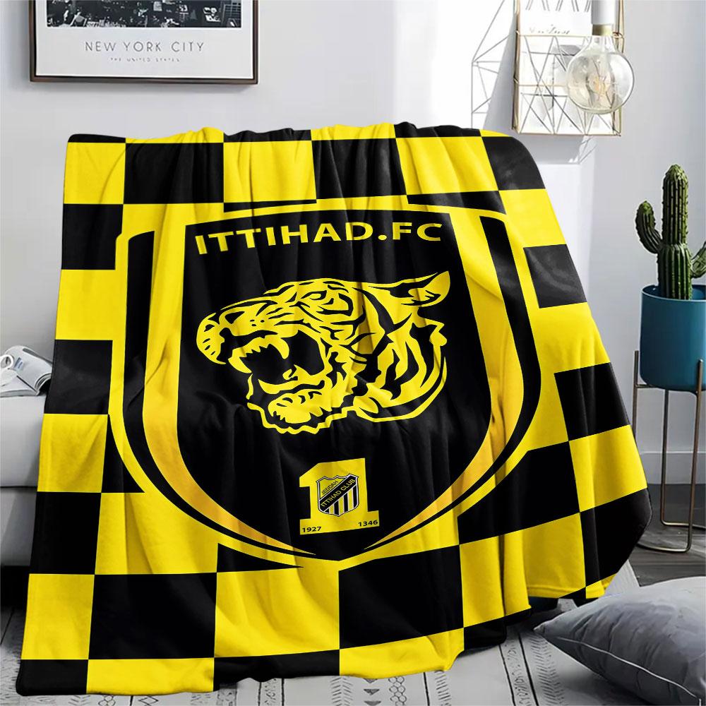 1PC Al-Ittihad Club Patterned Flannel Blanket Suitable For All Seasons for Home Decor Warmth and Comfort Gifts Holiday Present
