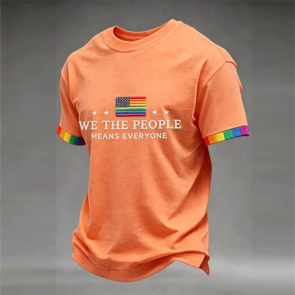 Unisex Short Sleeve Crew Neck T Shirt with We The Means Letter Print and Flag Graphic Casual Fit Top