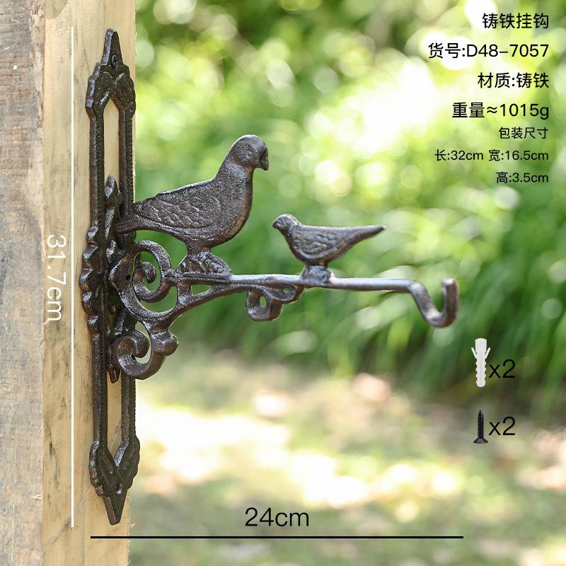 European Vintage Cast Iron Bird Hook Distressed Finish for Garden Patio Outdoor Wall Decor
