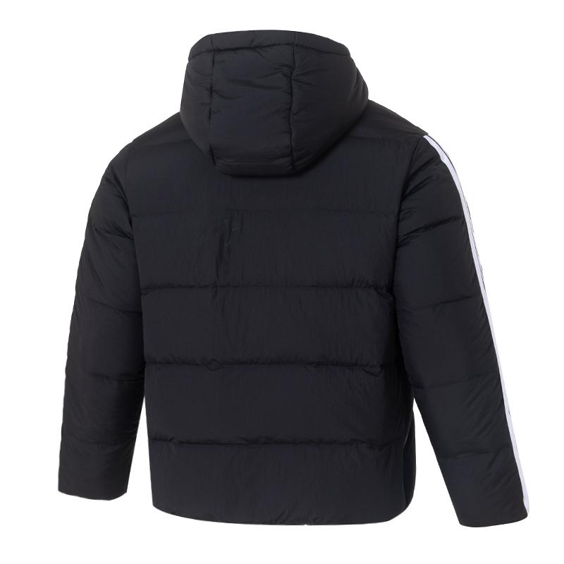 adidas Essentials 3-Streifen Outdoor Warm Winddicht Kapuze Reißverschluss Entendaunen Locker Geschnitten Pufferjacke Herren Jacke Schwarz KH3987