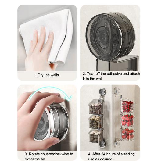 Wall Mounted Kitchen Organizer Suction Cup Produce Holder Removable Rotating Storage Baskets for Kitchen Fruits Vegetables And