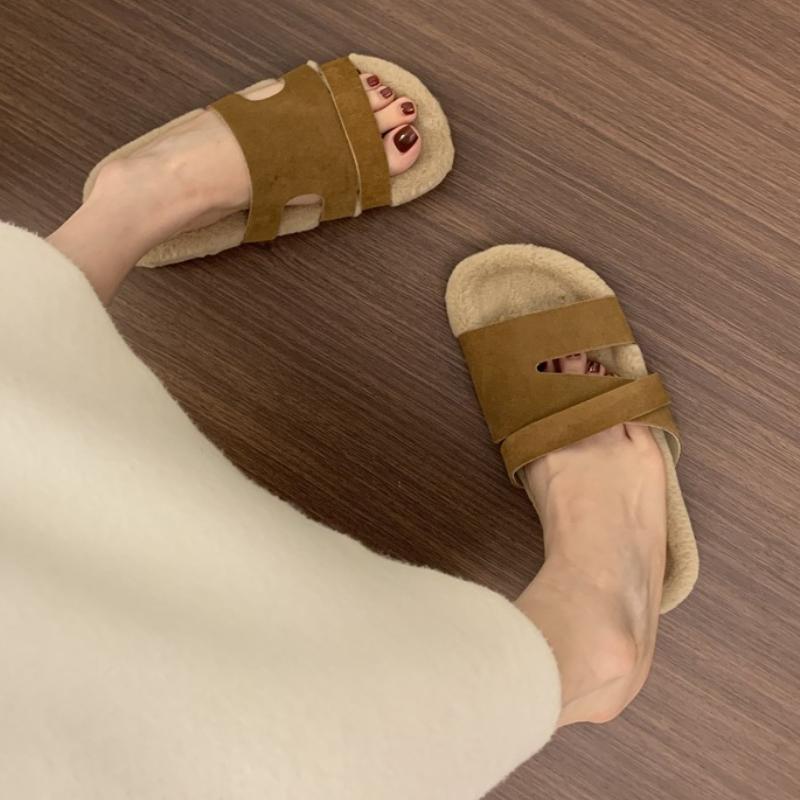 Fashion Women Fur Slippers Casual Sport Slingback Shoes 2025 Trend New Fashion Open Toe Flip Flops Woman Cozy Suede Short Plush Slides