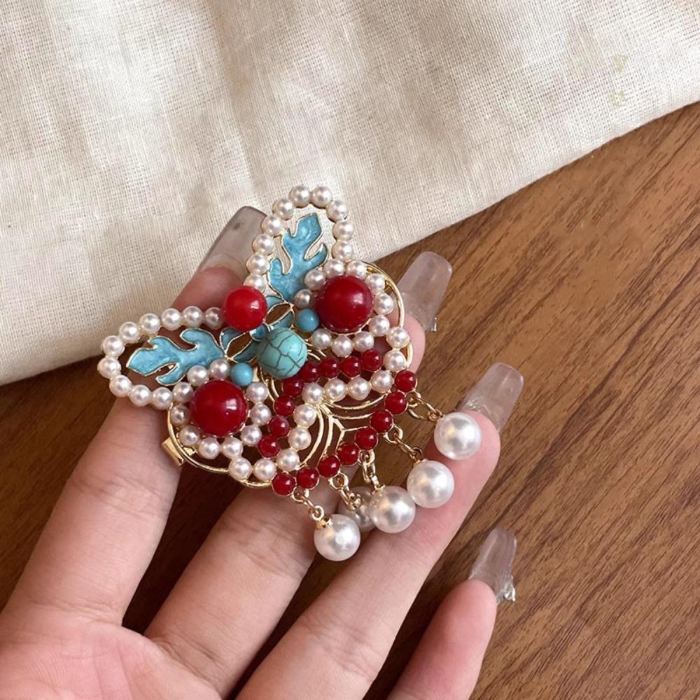 Plush Lion Dance Hairpin Cloth Hanfu Hair Clip Sweet Red Velvet Bow Hairpin  Girls