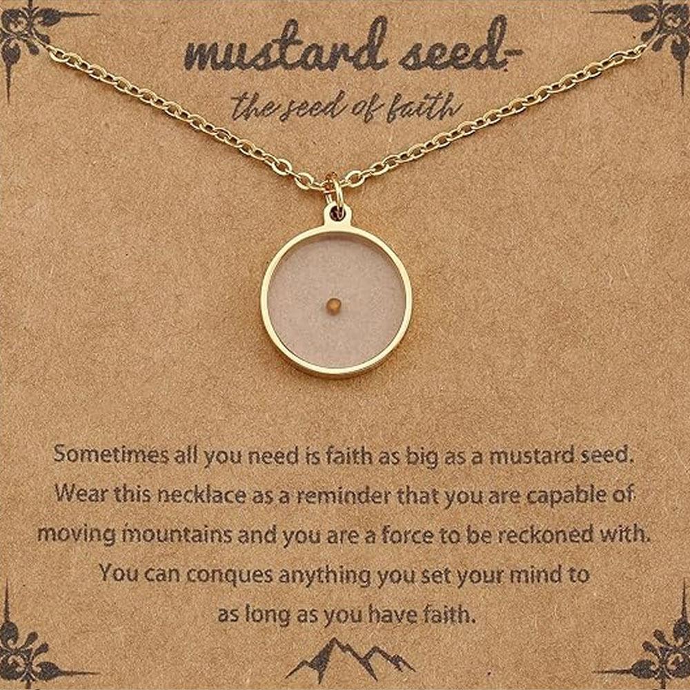 18K Gold Plated Stainless Steel Mountains-Mustard Necklaces Christian Faith Jewelry Mustard Seed Faith Necklace for Women Gifts