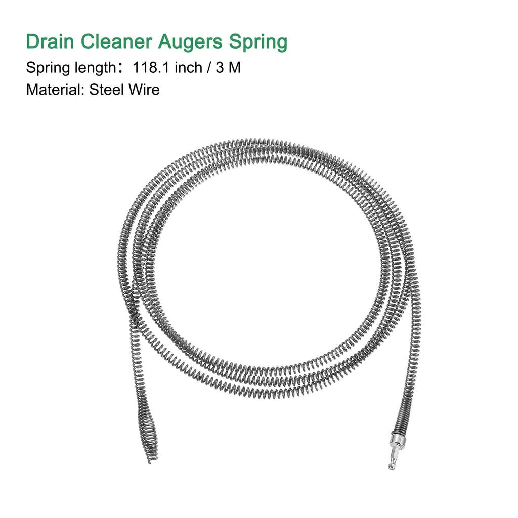 uxcell 1pc Drain Cleaner 3m Drain Hair Cleaner Spring Cable with Swivel Handle Plumbing Snake for Kitchen Sink Bathtub Drain Toilet 118.1"