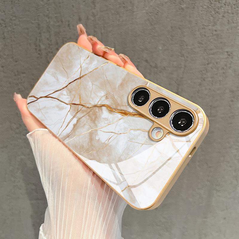 Metal Marble Line Pattern Glass Phone Case for Samsung Galaxy S26 S25 S24 S23 S21 S20 Fe/plus/ultra Hard Case Back Cover