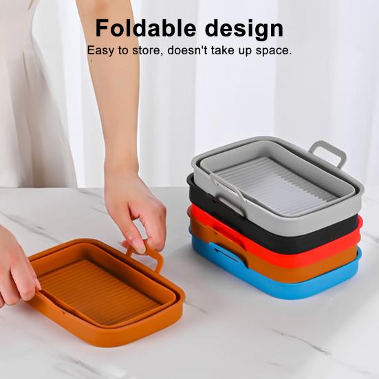 Square Silicone Air Fryer Liners Foldable Non-Stick Baking Tray with Grease Draining Grooves Heat-Resistant Dishwasher Safe Air Fryer Accessory