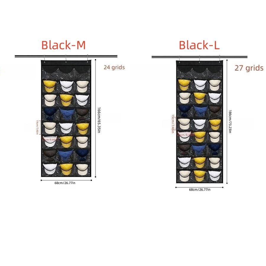 1PC Hat Organiser with Clear Deep Pockets to Display Your Baseball Caps, Baseball Cap Rack with 3 Hooks, 24 or 27 Deep Pockets