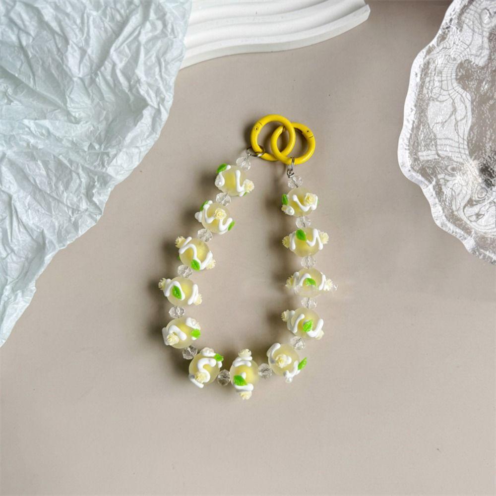 

Rose Beads Colorful Mobile Phone Strap Jewelry Hand Drawn Beaded Anti Loss Phone Strap Girl жёлтый