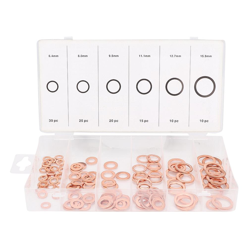 110 pcs Mixed Size Copper Washer Assortment Flat Ring Oil Brake Line Seal