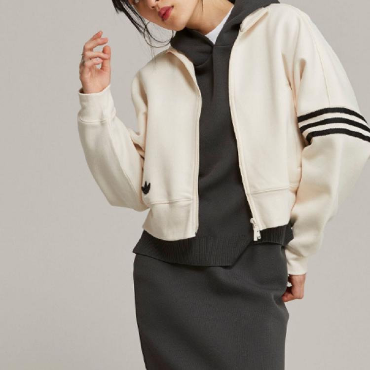 adidas Originals Trefoil Logo High Collar 3-Stripe Zip-Up Sports Jacket Women Jacket Miracle-White IB7316