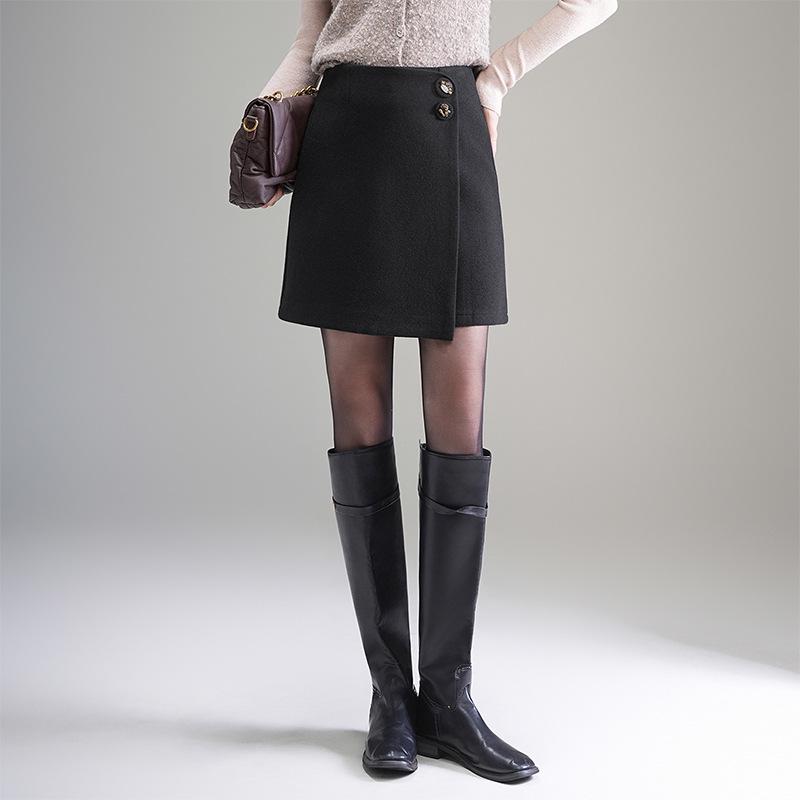 Irregular Woolen High-Waisted A-Line Skirt - Winter 2025 Midi Skirt, Thick, Casual, Hip-Hugging. M чёрный