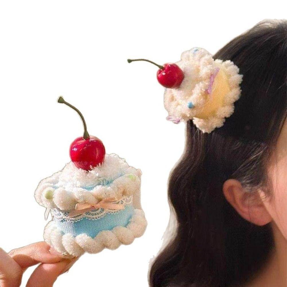 Plush Cherry Hairpin Cupcake Shape Mini Top Hat Cute Party Headdress Gift
