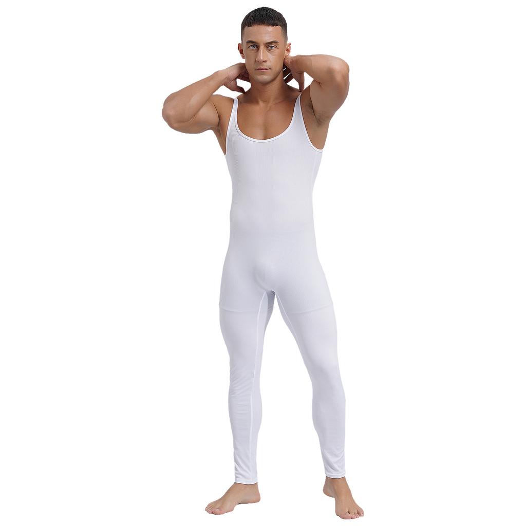 Tuta Monopezzo Senza Maniche da Uomo Design a Strisce Scollo Quadrato Stile Canotta Pantaloni Lunghi Tuta Sportiva