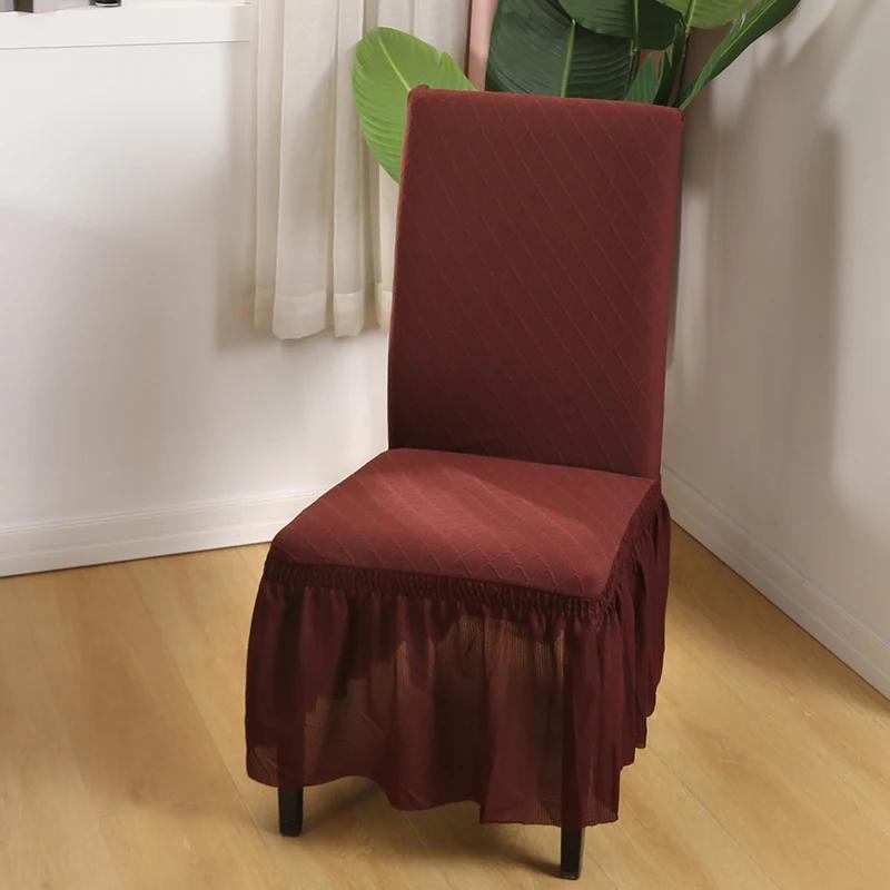 Housses de Chaise de Salle à Manger avec Jupe à Volants Spandex Extensible Jacquard Épaissi Universel Ajusté Housse de Chaise de Salle à Manger pour la Maison