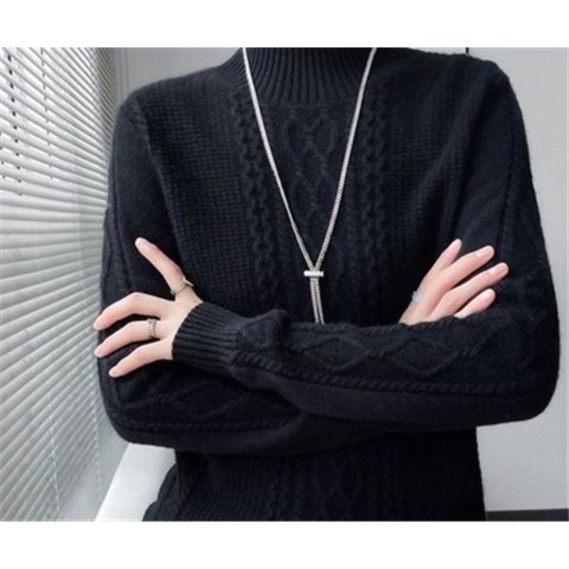 Базовый свитер с полувысоким воротником для женщин на осень и зиму толстый внутренний топ для прикрытия живота и демонстрации веса вязаный свитер плюс-сайз XXL чёрный 2198₽