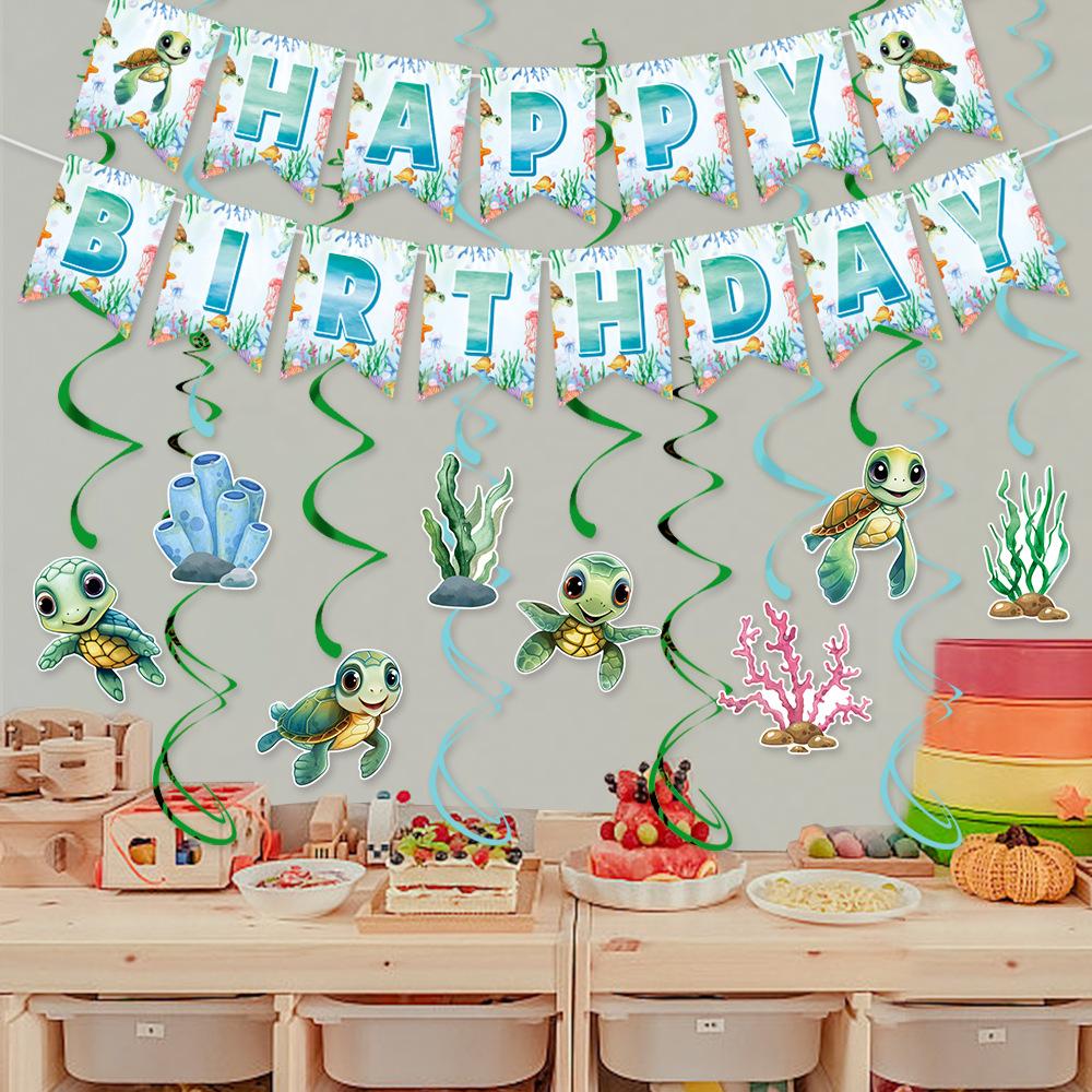 Turtle-themed Birthday Party Decoration Set Flag-pulling Spiral Birthday Party Decoration Venue Arrangement