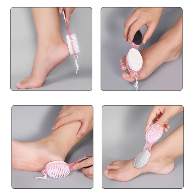 Szczotka do stóp 4 w 1 z kamieniem pumeksowym, tarką do stóp, papierem ściernym, szczotką do szorowania stóp, usuwaczem martwego naskórka - narzędzie do pielęgnacji stóp