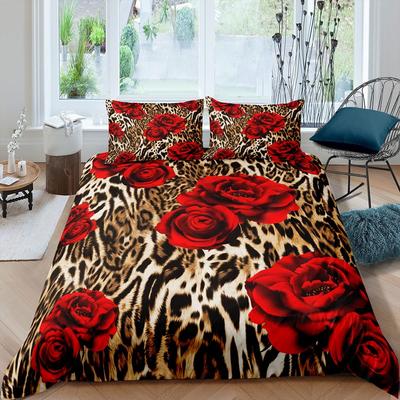 Leopardenmuster Bettbezug Set Queen Gepard Bettwäsche Sets Geometrischer Bettdeckenbezug Afrikanische Safari Tier Steppdeckenbezug Raumdeko