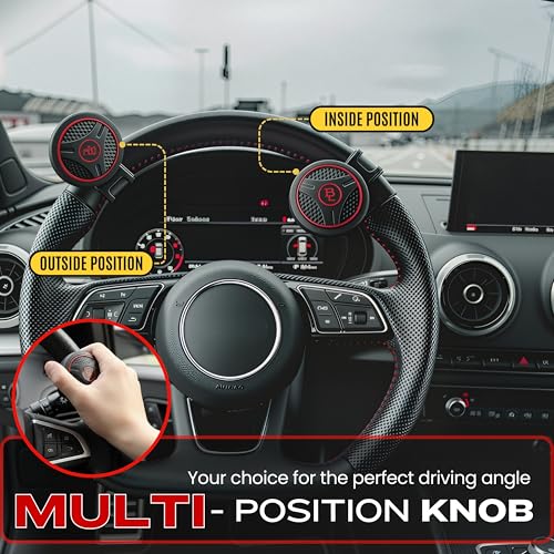 Fouring Steering Wheel Spinner, Silicone Power Steering Wheel Knob for Cars, Excellent Grip, Car Accessories, Interior (Red)