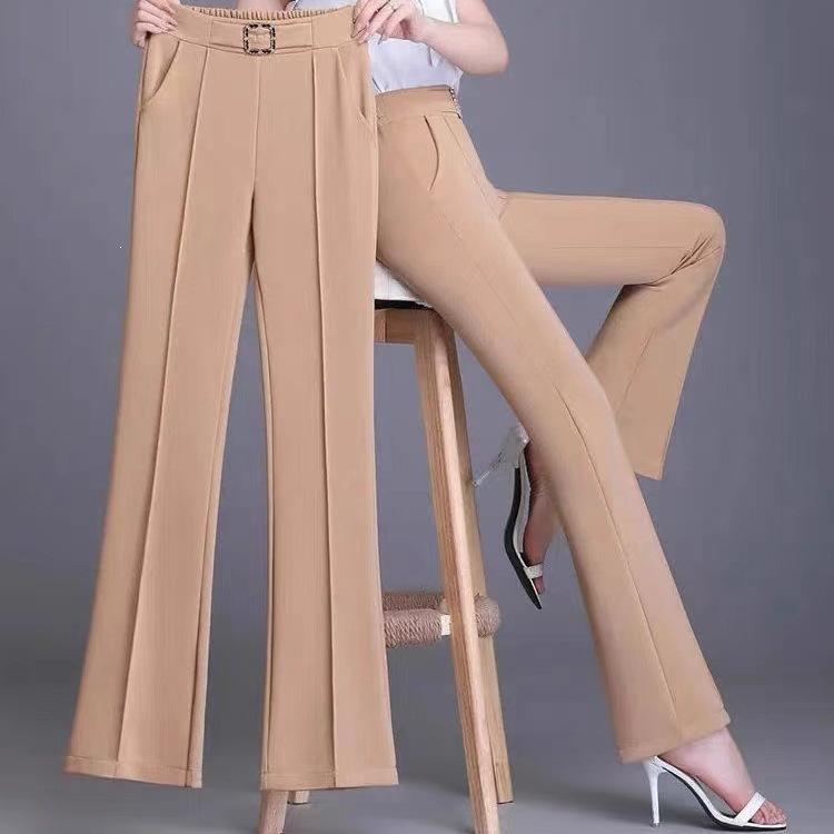 2024 Spring/Summer Women's High-Waisted Slimming Micro-Flare Pants - Anti-Wrinkle, Retro Drape Style