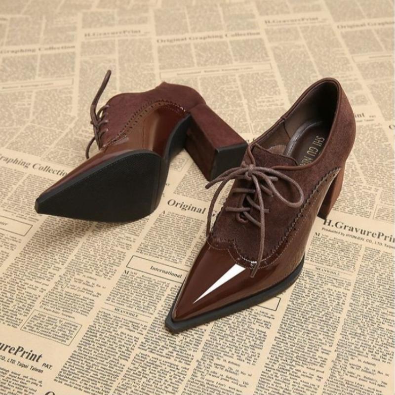High Heels Shoes for Women Luxury Pointed Toe Dress Chunky Shoes Lace Up Fashion Sexy Pumps 2025 Autumn Elegant Chaussure Femme