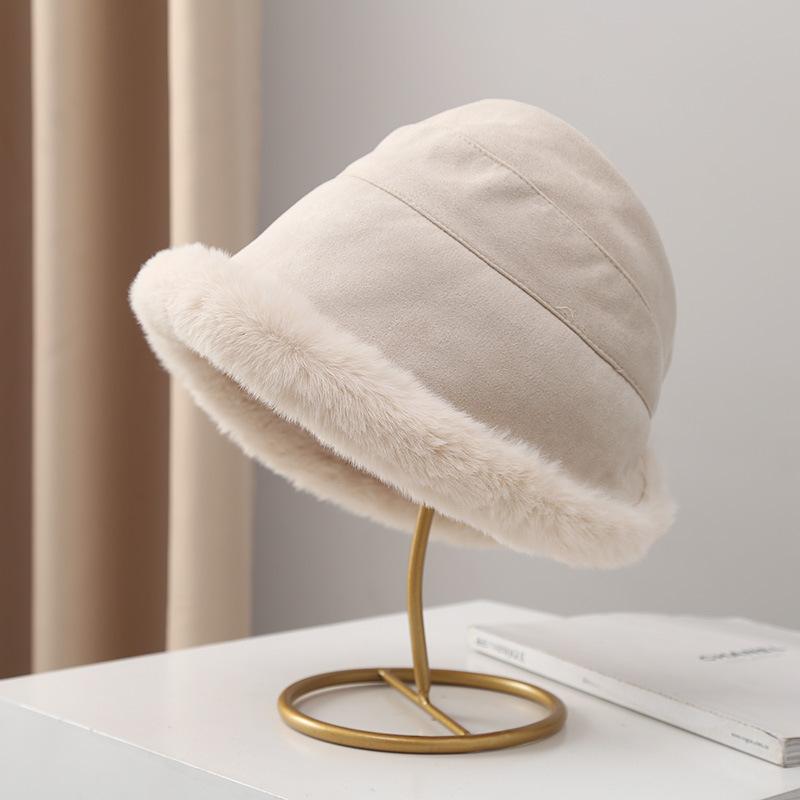 

Осенне-зимняя теплая панама для женщин, утолщенная теплая шерстяная шапка с куполом и широкими полями, однотонная ветрозащитная шляпа, аксессуары для одежды бежевый