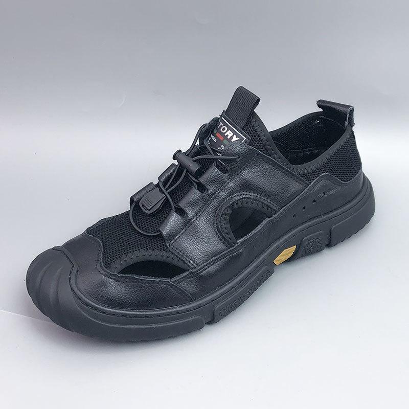 

Обувь Hole Shoes Мужская верхняя одежда Bag Head Beach Shoes Мужские нескользящие повседневные дышащие кожаные сандалии Мужская кожа 44 чёрный