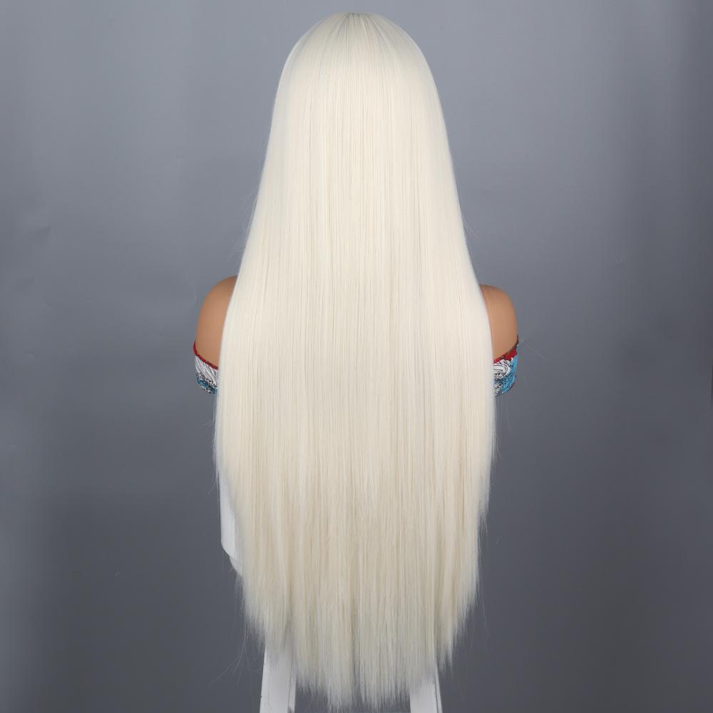 Long Straight Wig With Bangs Natural White Hair Wigs Synthetic Heat Resistant Wigs For Girls Daily Party Use