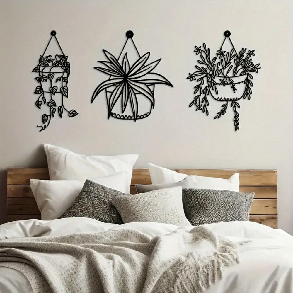 Metal Wall Art 3 Piece Set Ivy Pattern Hanging Planter Indoor Outdoor Home Decor Gift
