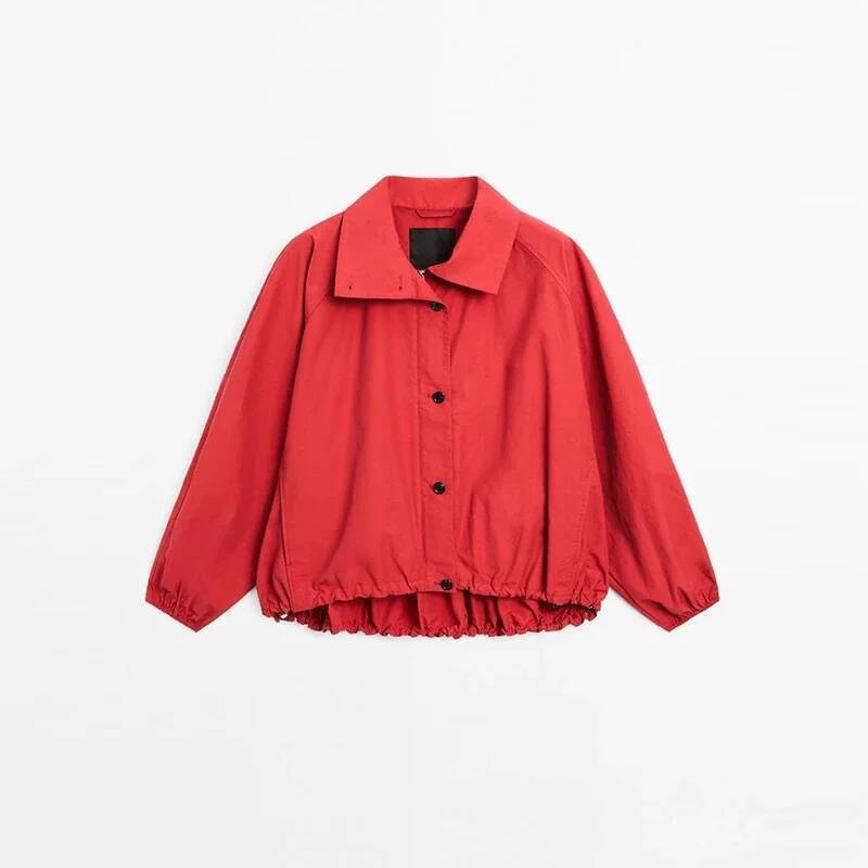 

2025 Новая Пуговица Хай-стрит Короткая Куртка Молния Мода Длинный Рукав Красное Пальто Отложной Воротник Свободное Пальто Женская Верхняя Одежда L красный