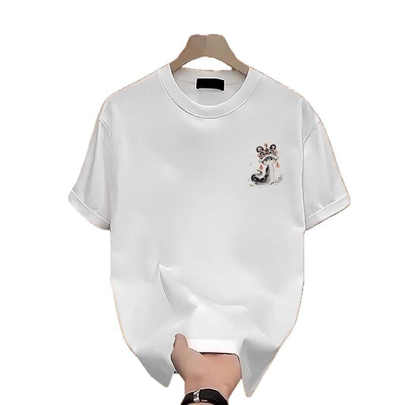 High Street Heavy Crew Neck Cotton Short Sleeve Fashion Trend Half Sleeve Personalized Casual Top T-Shirt Bottom Shirt