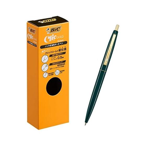 Bic Japan Bic Шариковая ручка Нажимная Золотая 0,5 Масляная Черная Гладкая Темно-зеленый Корпус 12 Штук CFCGDGR05BLKJ