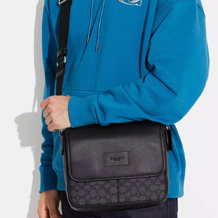 Coach Sprint 25 Signature Jacquard Pebble Leather And Smooth Calfskin Crossbody Bag Medium Women crossbody bag Black CE534-JIBLK