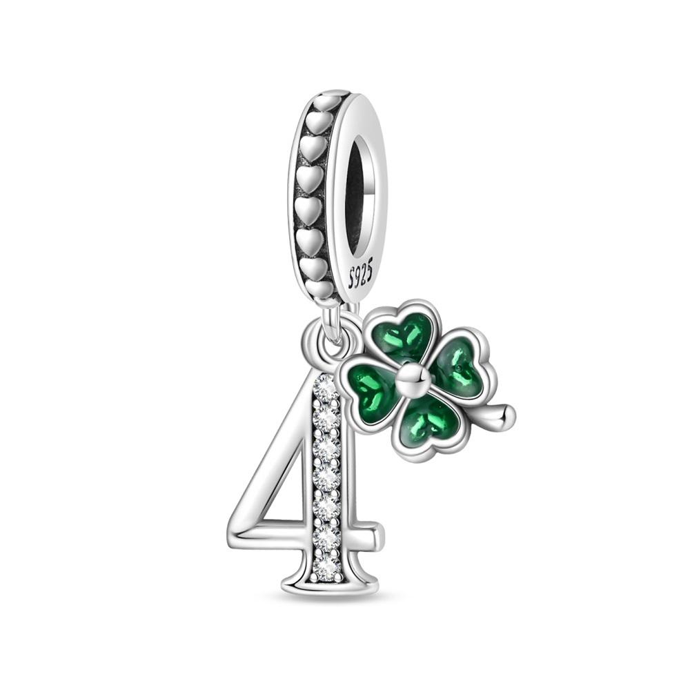 Four-leaf Clover Series Copper Metal Green Clover Plant Horseshoe Number Charm Bead Component Compatible With Do It Yourself Bracelet High Quality