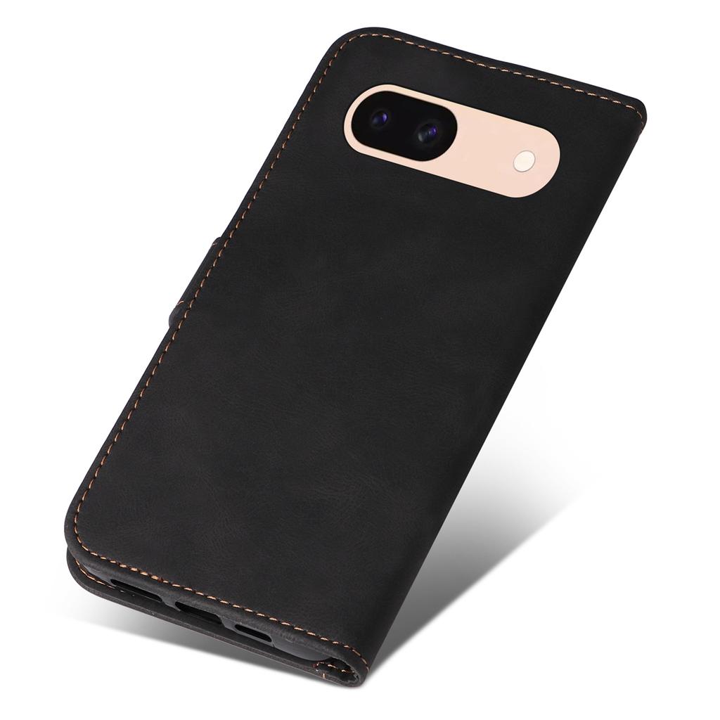 For Google Pixel 8a Case Three-color Splicing Leather Wallet Stand Cover with Strap