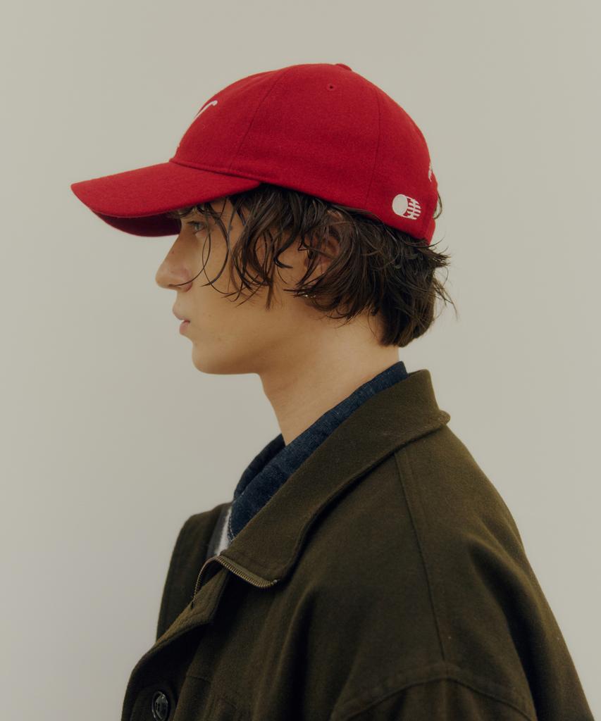 Teulaepighamoni Wool Blend Th Applique Logo Deep-Fit Ballcap_Red