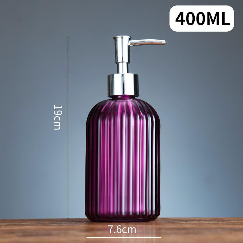 Vertical Stripe Colored Glass Hand Sanitizer Bottle, Transparent & 400 Ml, Press-Type Dispenser, High-Grade Design