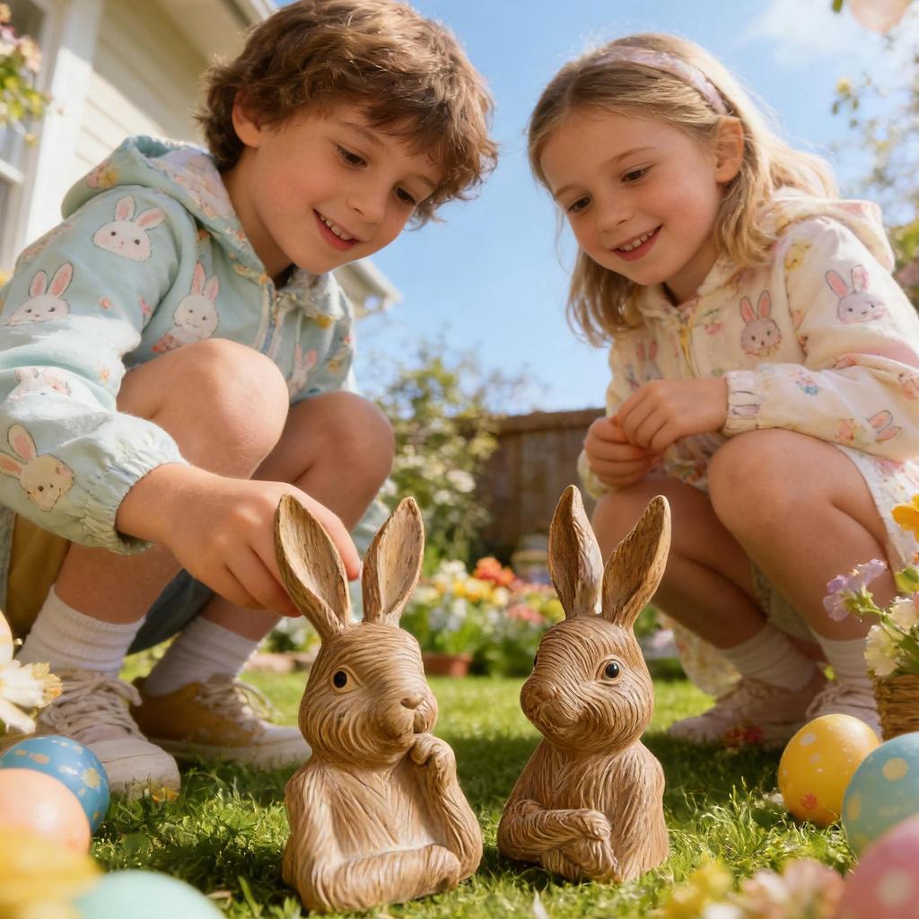 Bunny Figurines 2 Piece Collectible Bunny Figurines Ornament Rustic Outdoor Statues For Garden For Easter Home Table Shelf Yard