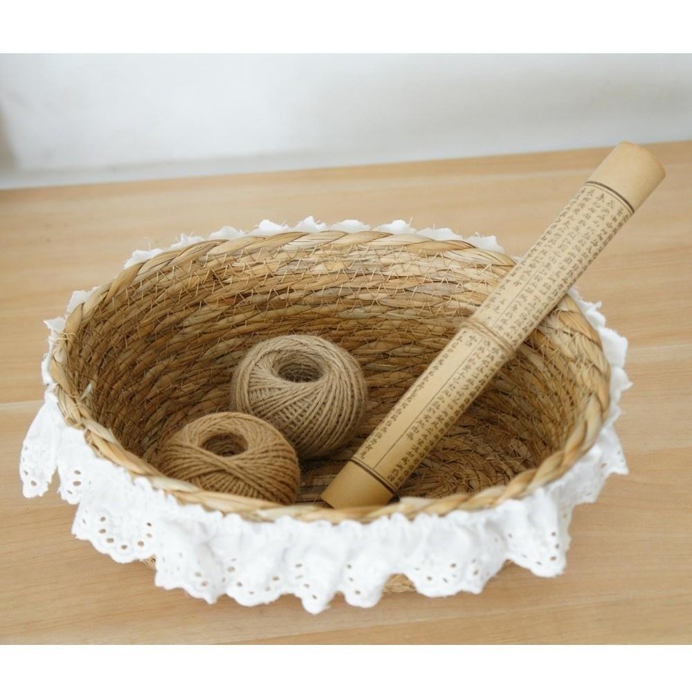 Oval Round Storage Basket with Lace Trim Organizer Basket Desktop Sundries Storage Box Camping