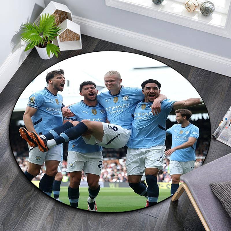 Man City Player Pattern Round rug,Carpet Rug for Living Room Bedroom Playroom ,Non-slip Floor Mat,Holiday Gifts and Birthday Gifts.