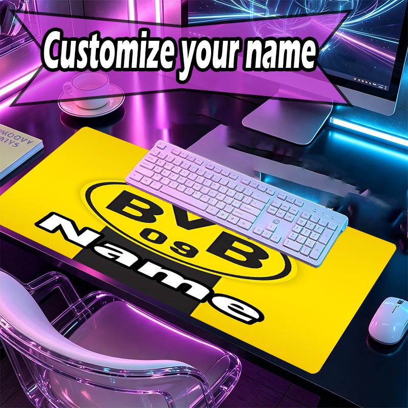 Custom Name Personalized Borussia Dortmund Pattern Mousepad, Laptop PC Desk Mat, Decorative Desk Mat for Home Keyboard Pad Gift