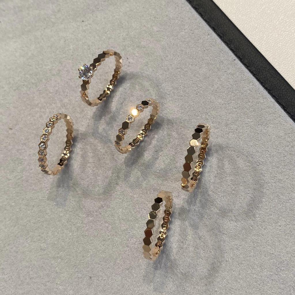 Rose Gold Honeycomb Diamond Ring - Stackable, Full & Half Diamond Design for Women