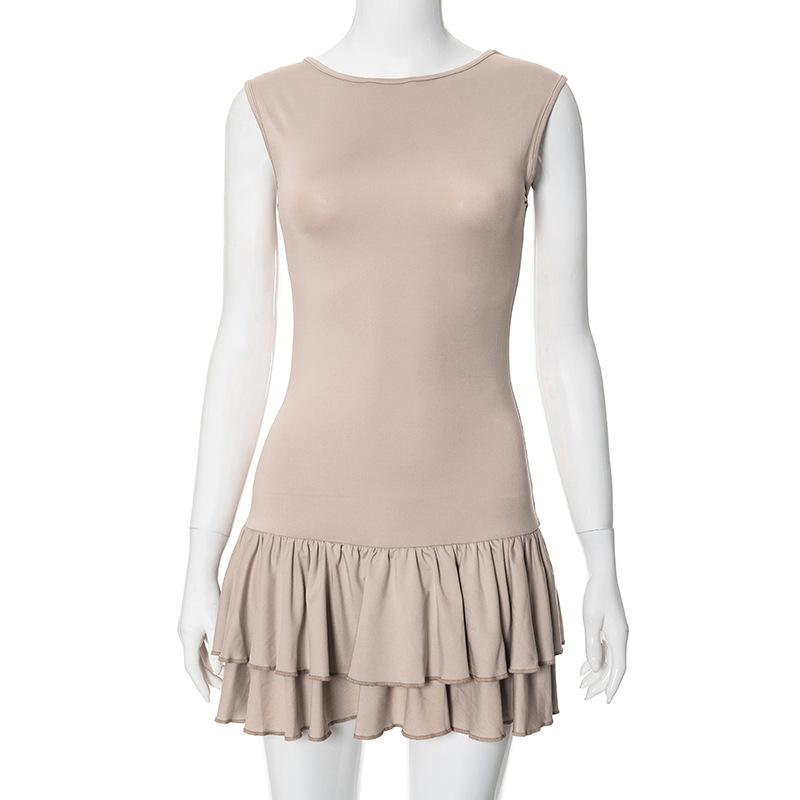 GMXIA Women's Summer Color Contrast Crewneck Sleeveless Lace Fashion Sexy Short Dress Women
