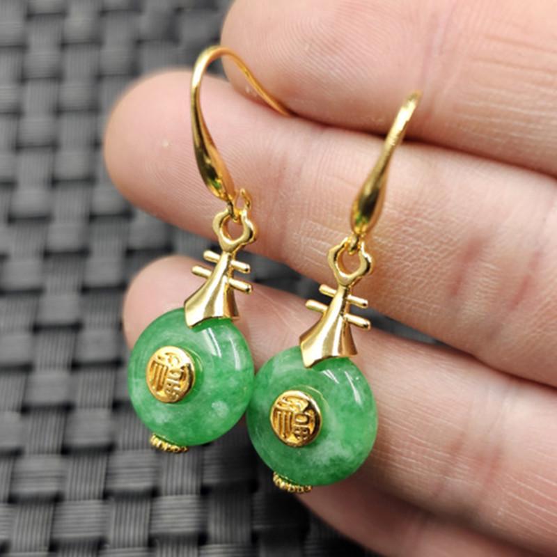 Emerald Green Jade Buckle Earrings for Women 2023-4-1-2304