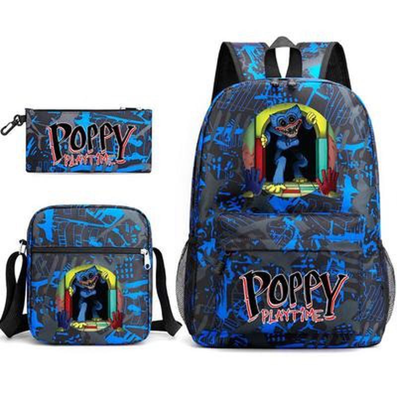 3 stk Mote Barn Poppy Playtime Skolevesker Huggy Wuggy Student Lerret Skoleryggsekker+Crossbody Bag+Pen Bag