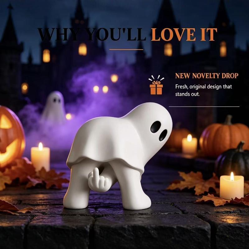 Figurka Ducha Halloween Mały Prezent Ozdoba na Biurko, Ze Środkowym Palcem Reprezentującym Zabawnie Wyglądającego Ducha Mały Duch
