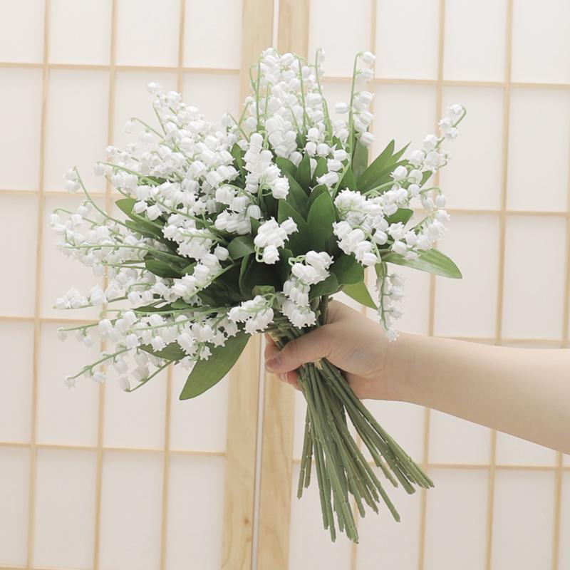 Tenvity Plastic White Bellflower Artificial Flower Handmade Home Decoration Plant Wall Wedding Party Bride Holding Fake Bouquet