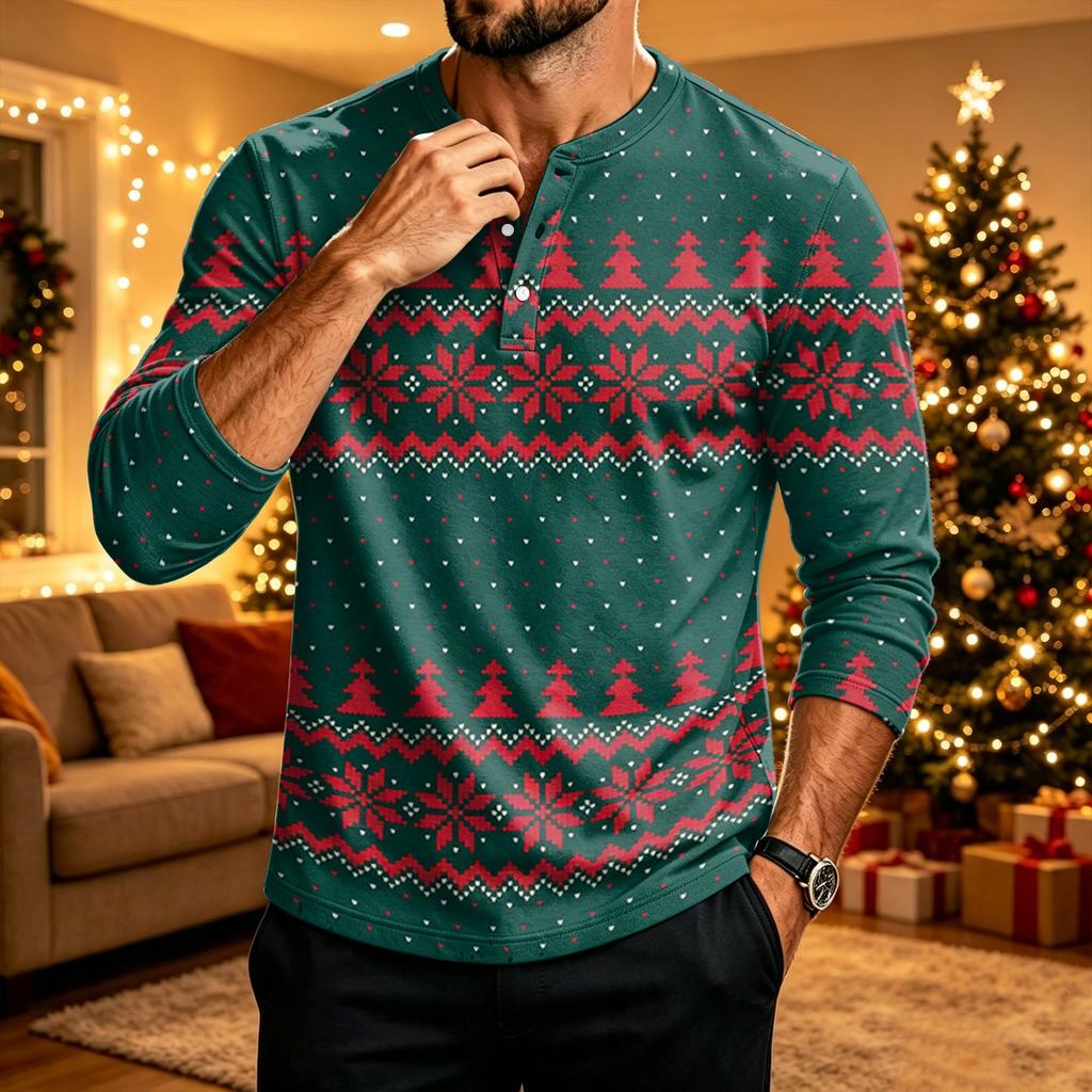 Men's Long Sleeve Shirt Christmas Print Holiday Casual Top