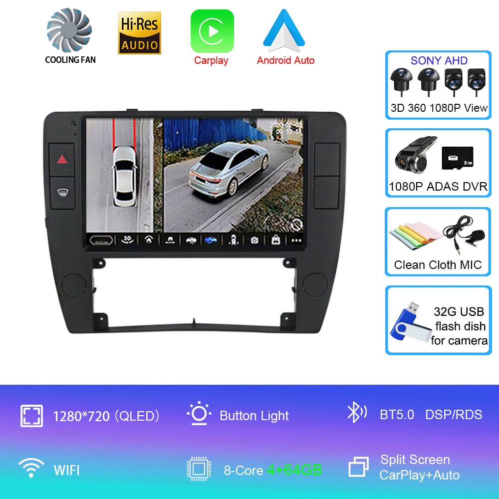 Android 14 For Volkswagen Passat B5 2000 - 2005 Car Radio Multimedia Video Player Navigation GPS 5G WIFI Carplay Auto 360 Camera